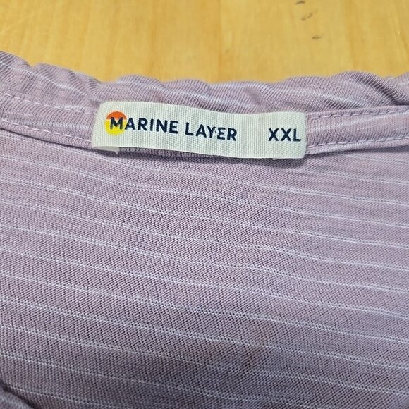 Marine Layer Saddle Hem Pocket Tee Mens Size XXL Striped Rosette Cotton Blend - Picture 6 of 8